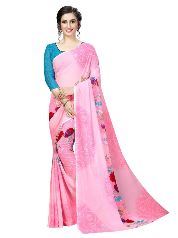 Women's Vamika Pink Georgette Printed Contemporary Saree Shiv Pink - Vamika