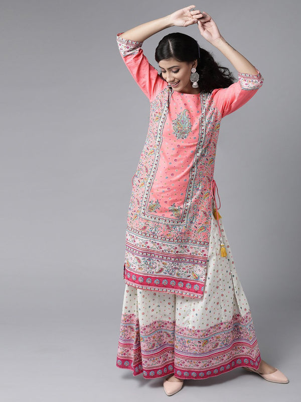 Women's Floral Printed Straight Kurta Palazzo Set - Juniper