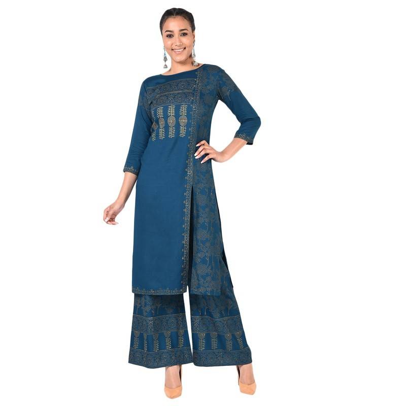 Women's Gold Print Straight Kurta - Aniyah