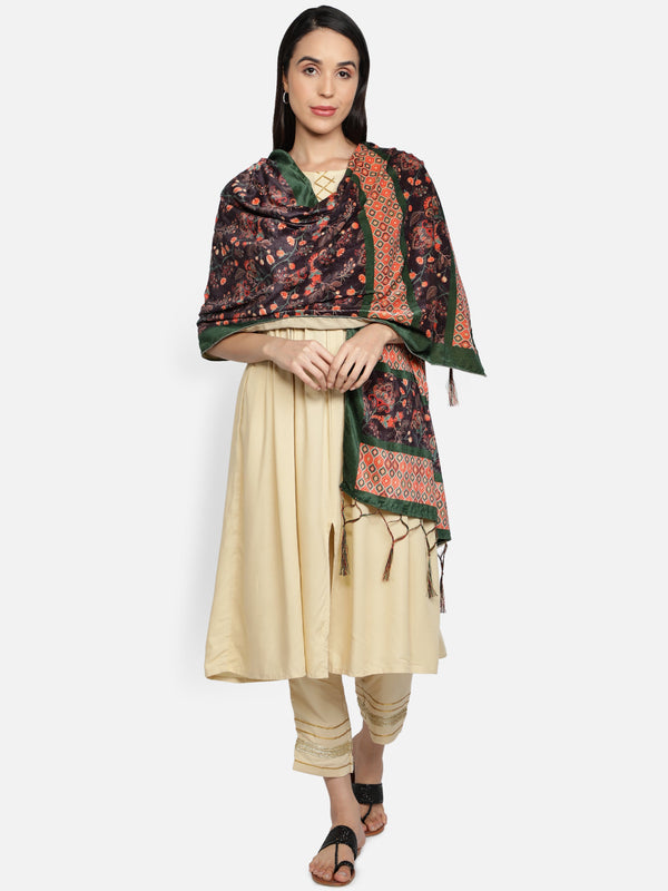 Women's Multicolored Polyster Velvet  Digital Printed Dupatta - VAABA