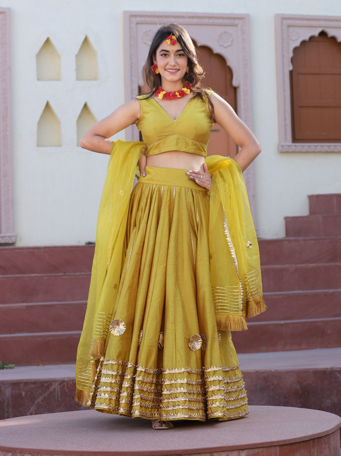 Women's Haldi Cotton Silk Lehenga Set - Lado Jaipuri