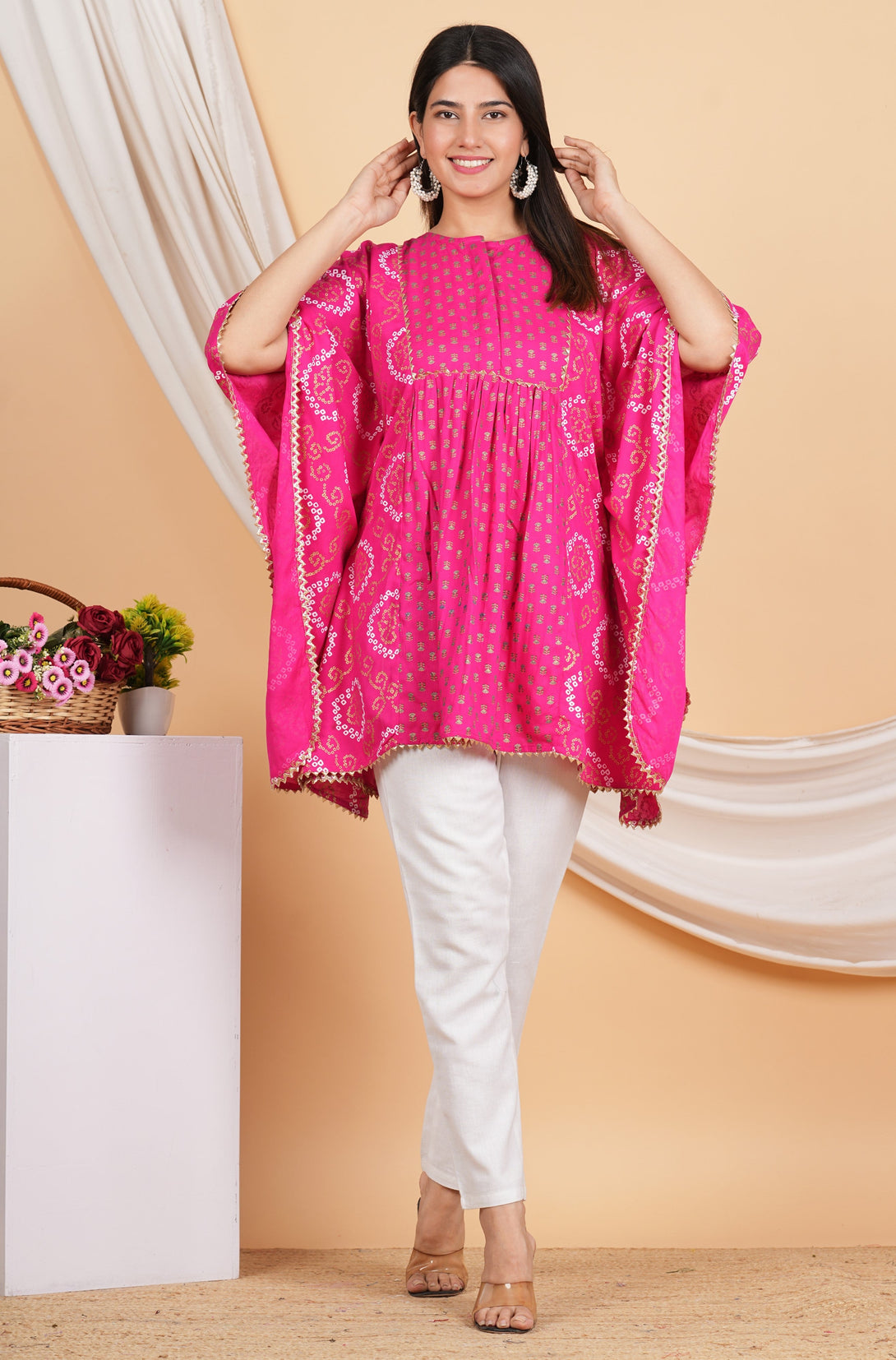 Women's Pink Rayon Ethnic Print Kaftan  - House Of Rp