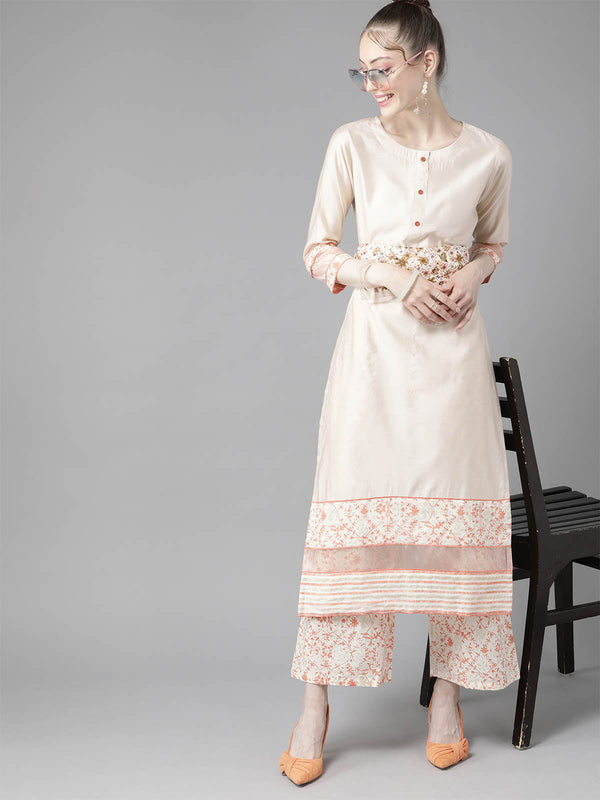 Women's Apricot Solid Kurta Palazzo Set - Odette