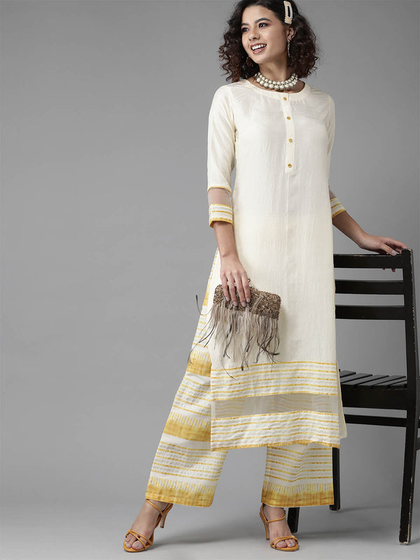 Women's White Solid Kurta Palazzo Set - Odette