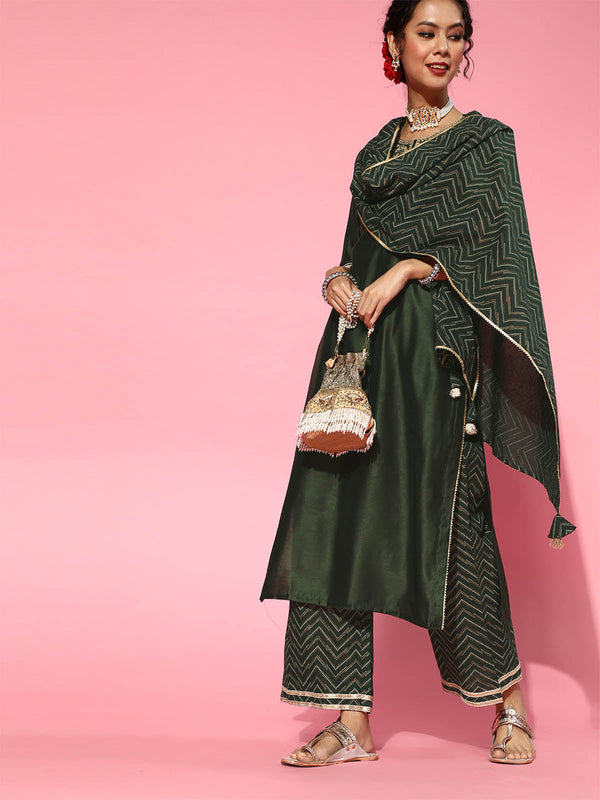 Women's Women's Green Embroidered Kurta Palazzo Set - Odette