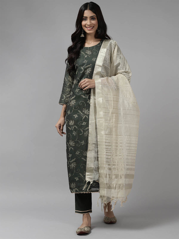 Women's Green Printed Straight Kurta Sharara Set - Odette