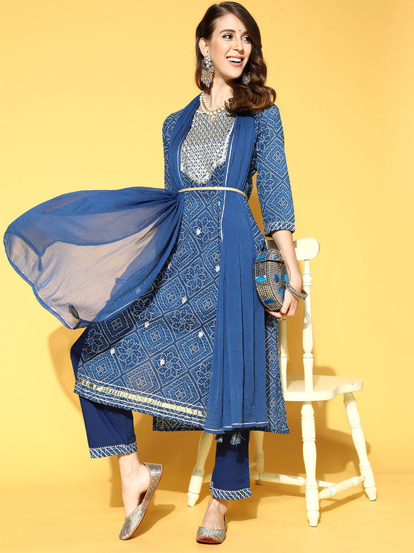 Women's Blue Embroidered Straight Kurta Set - Odette