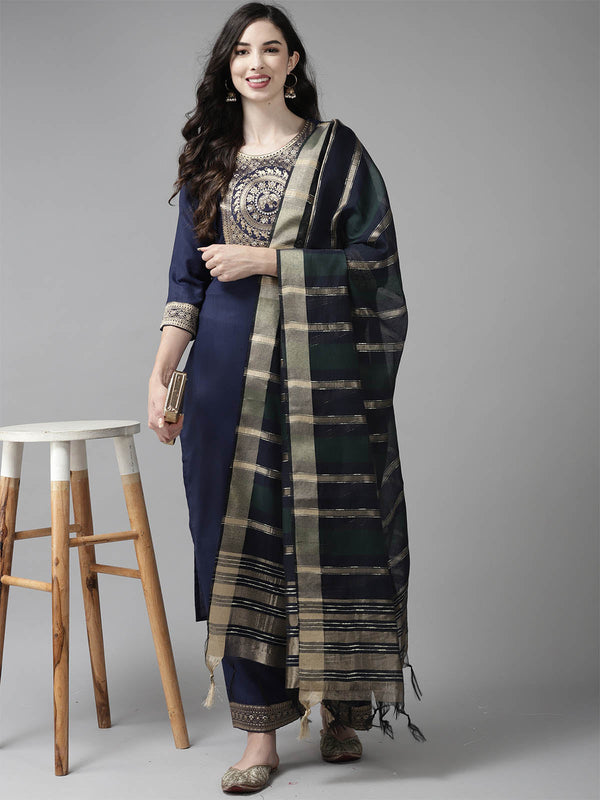 Women's Navy Blue Straight Kurta Set - Odette