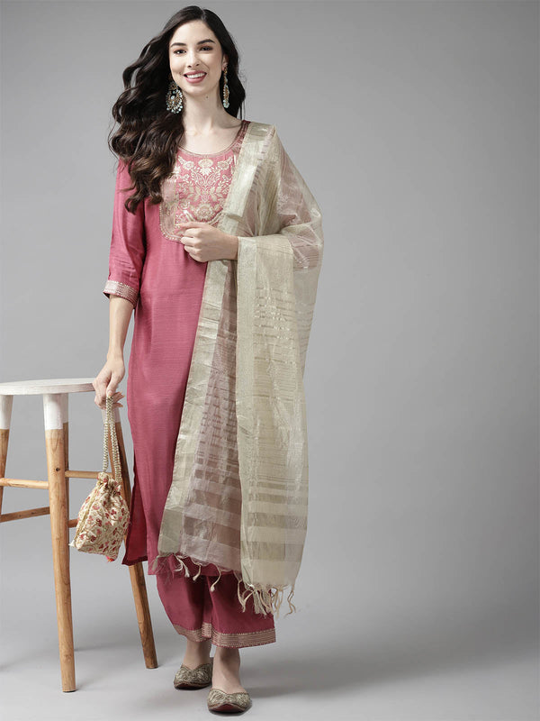 Women's Pink Straight Kurta Set - Odette