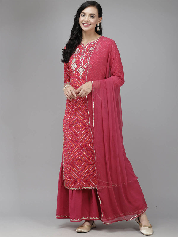 Women's Pink Printed Straight Kurta Sharara Set - Odette