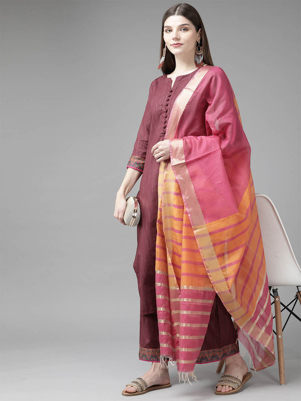 Women's Maroon Solid Straight Kurta Set - Odette