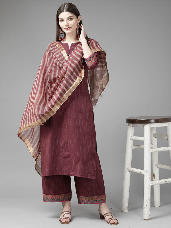 Women's Maroon Solid Straight Kurta Set - Odette