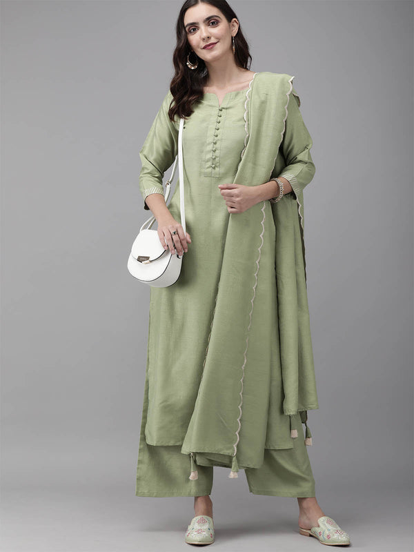 Women's Green Solid Kurta Palazzo Set - Odette