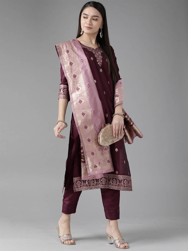 Women's Violet Woven Straight Kurta Set - Odette