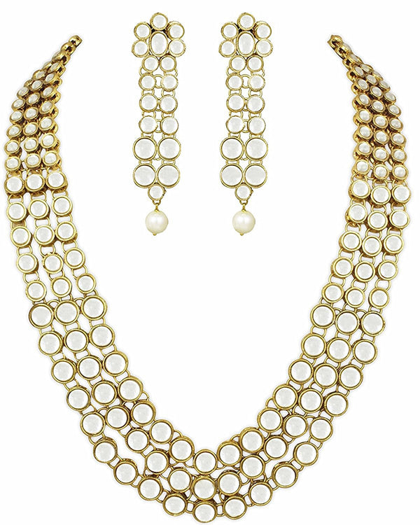 Women's gold plated anushkasharma inspired faux three layered kundan jewelleryset for womenij301w - I Jewels