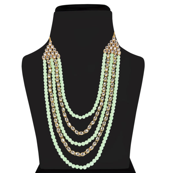 Women's gold plated kundan beads multi strand necklace set with earrings ij318pi - I Jewels