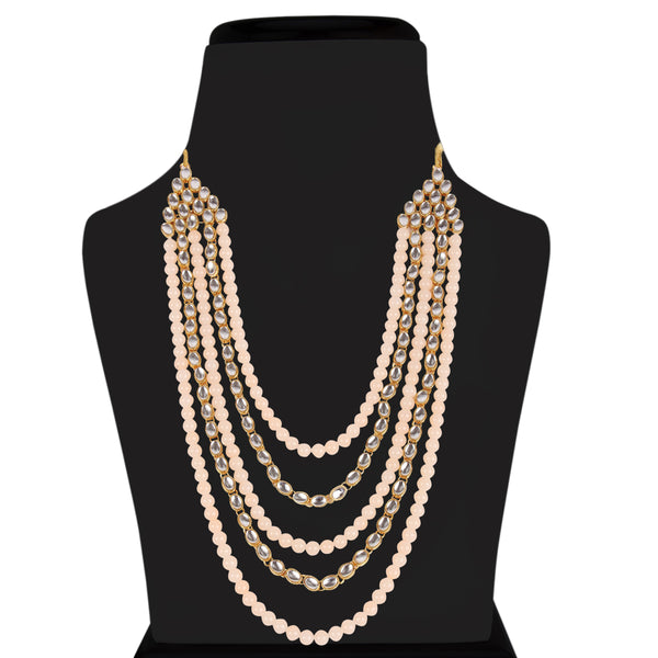 Women's gold plated kundan beads multi strand necklace set with earrings ij318pi - I Jewels