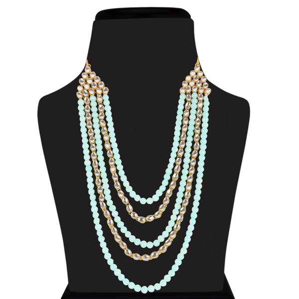 Women's gold plated kundan beads multi strand necklace set with earrings ij318pi - I Jewels