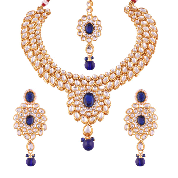 Women's traditional gold plated kundan choker jewellery set ij319bl - I Jewels