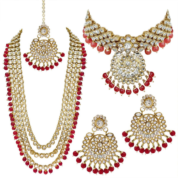 Women's Traditional Gold Plated Kundan Pearl Bridal Necklace Set for Women - I Jewels