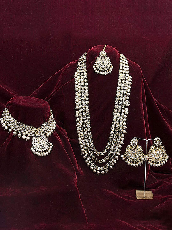 Women's Traditional Gold Plated Kundan Pearl Bridal Necklace Set for Women - I Jewels