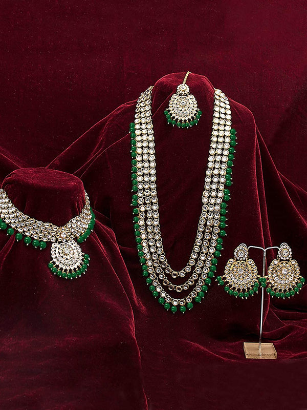 Women's Traditional Gold Plated Kundan Pearl Bridal Necklace Set for Women - I Jewels