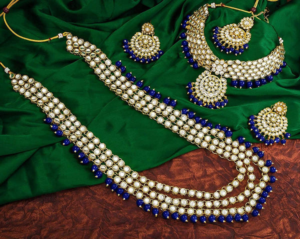 Women's Traditional Gold Plated Kundan Pearl Bridal Necklace Set for Women - I Jewels