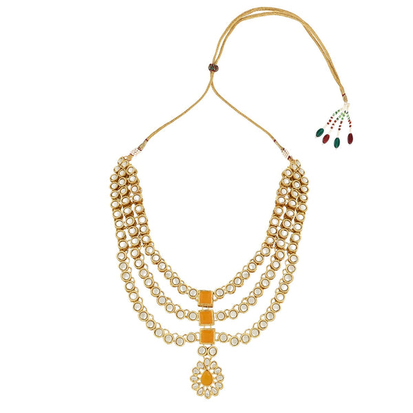 Women's 18K Gold Plated Traditional Kundan Necklace Jewellery Set with Earrings & Maang Tikka  - I Jewels