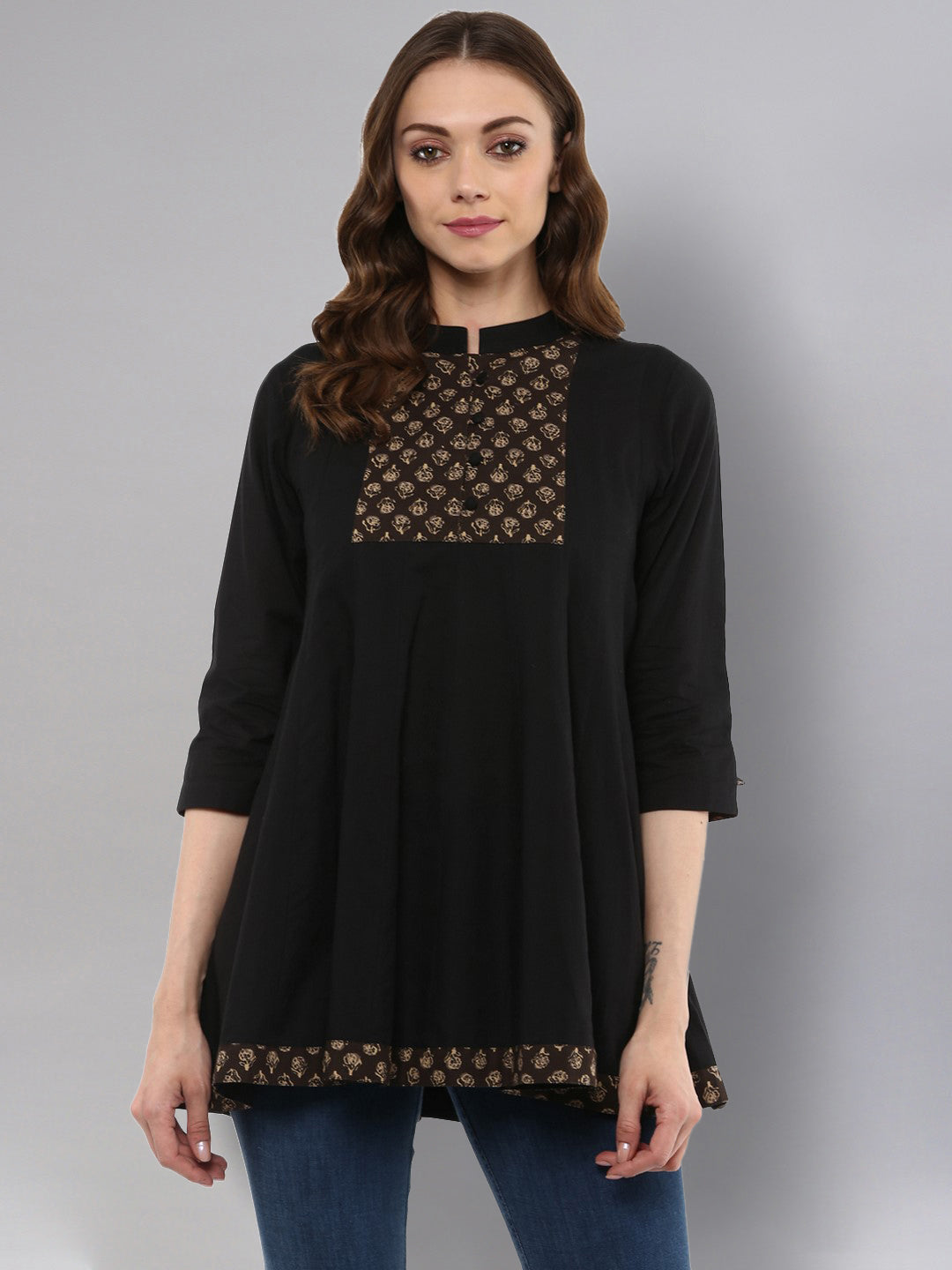 Women's Black Anarkali Tunic - Idalia