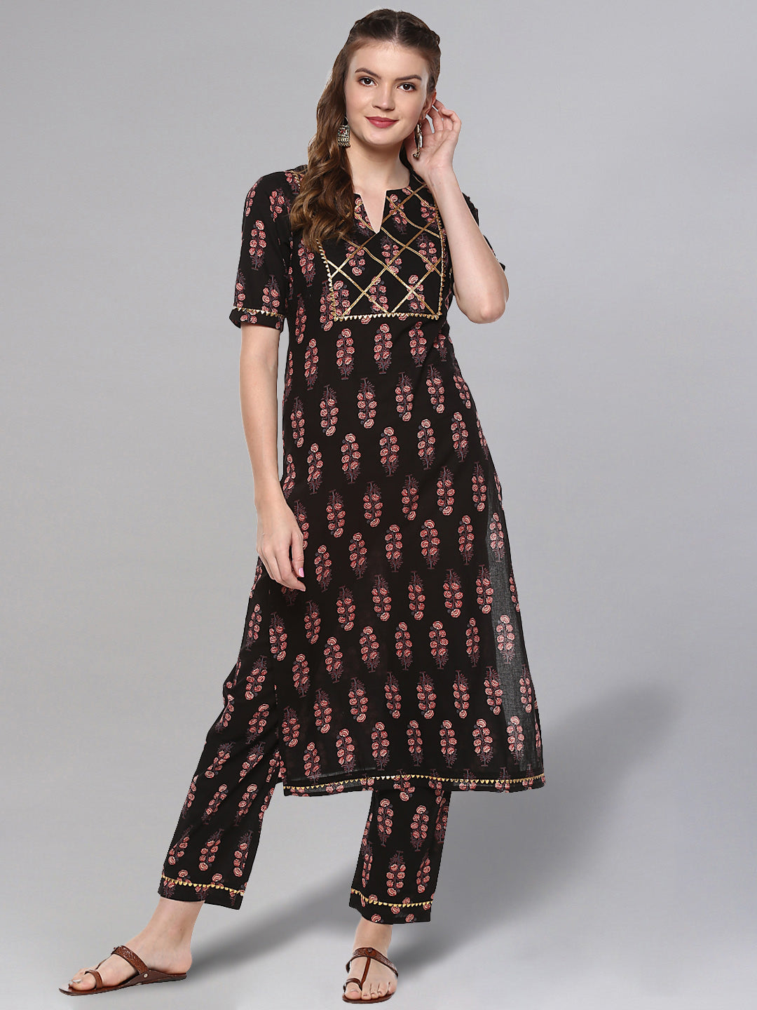 Women's Black Printed Kurta Set - Idalia