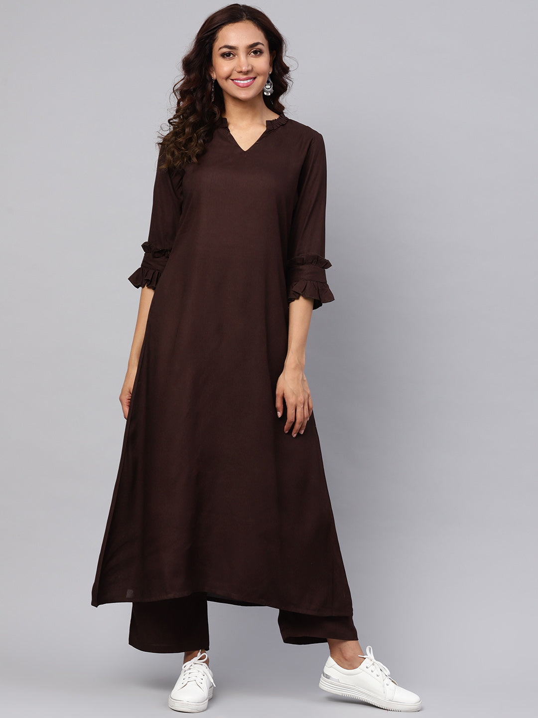 Women's Maroon A-Line Kurta With Palazzo Pants - Idalia