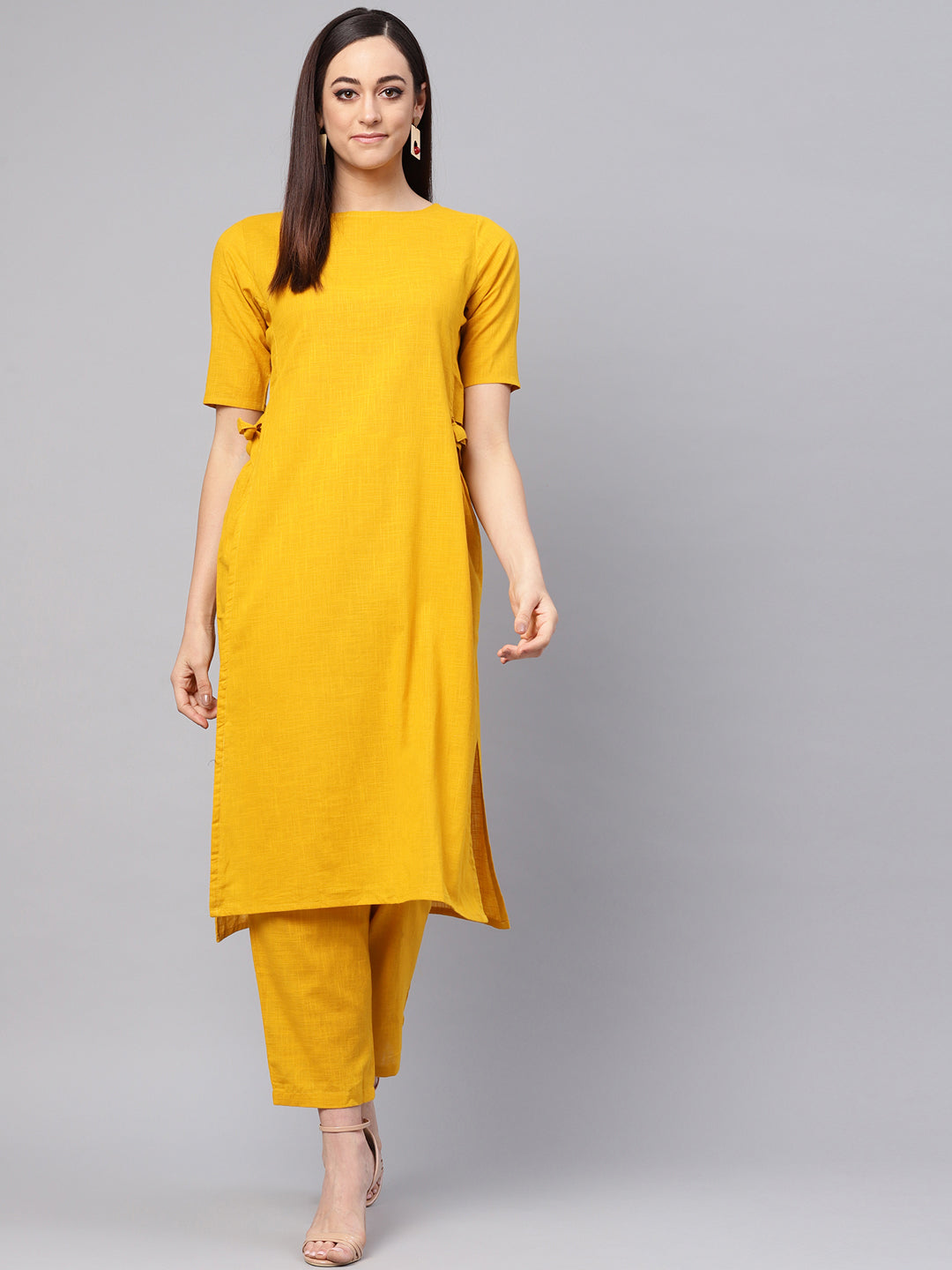 Women's Mustard Color Straight Kurta With Pants - Idalia