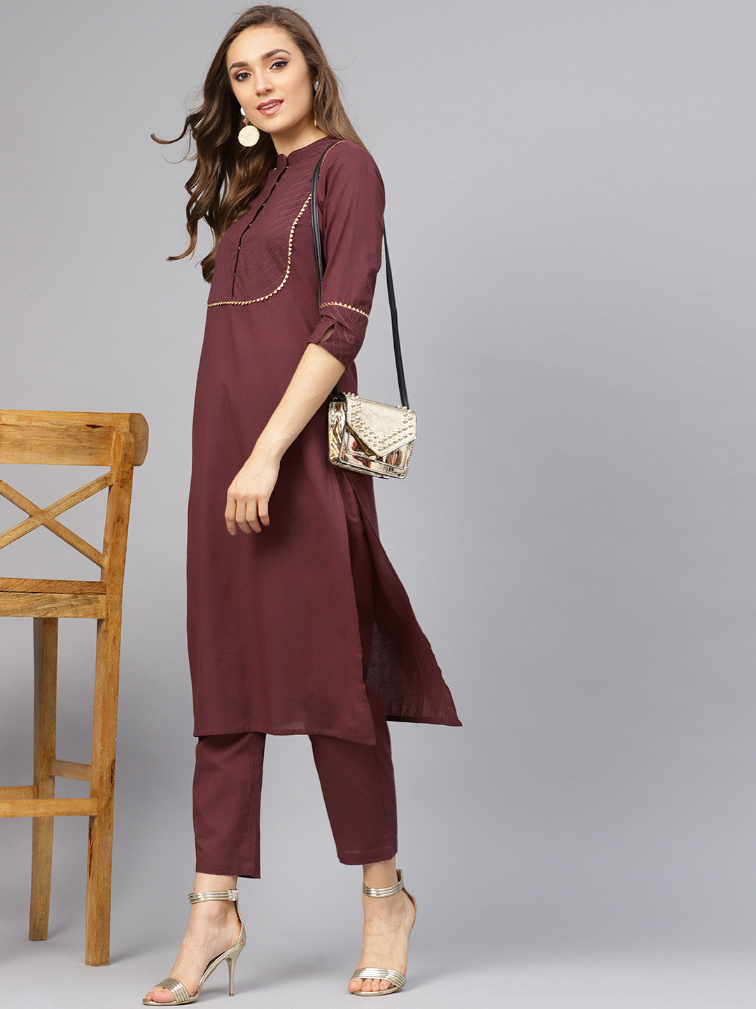 Women's Raspberry Color Kurta With Pants - Idalia