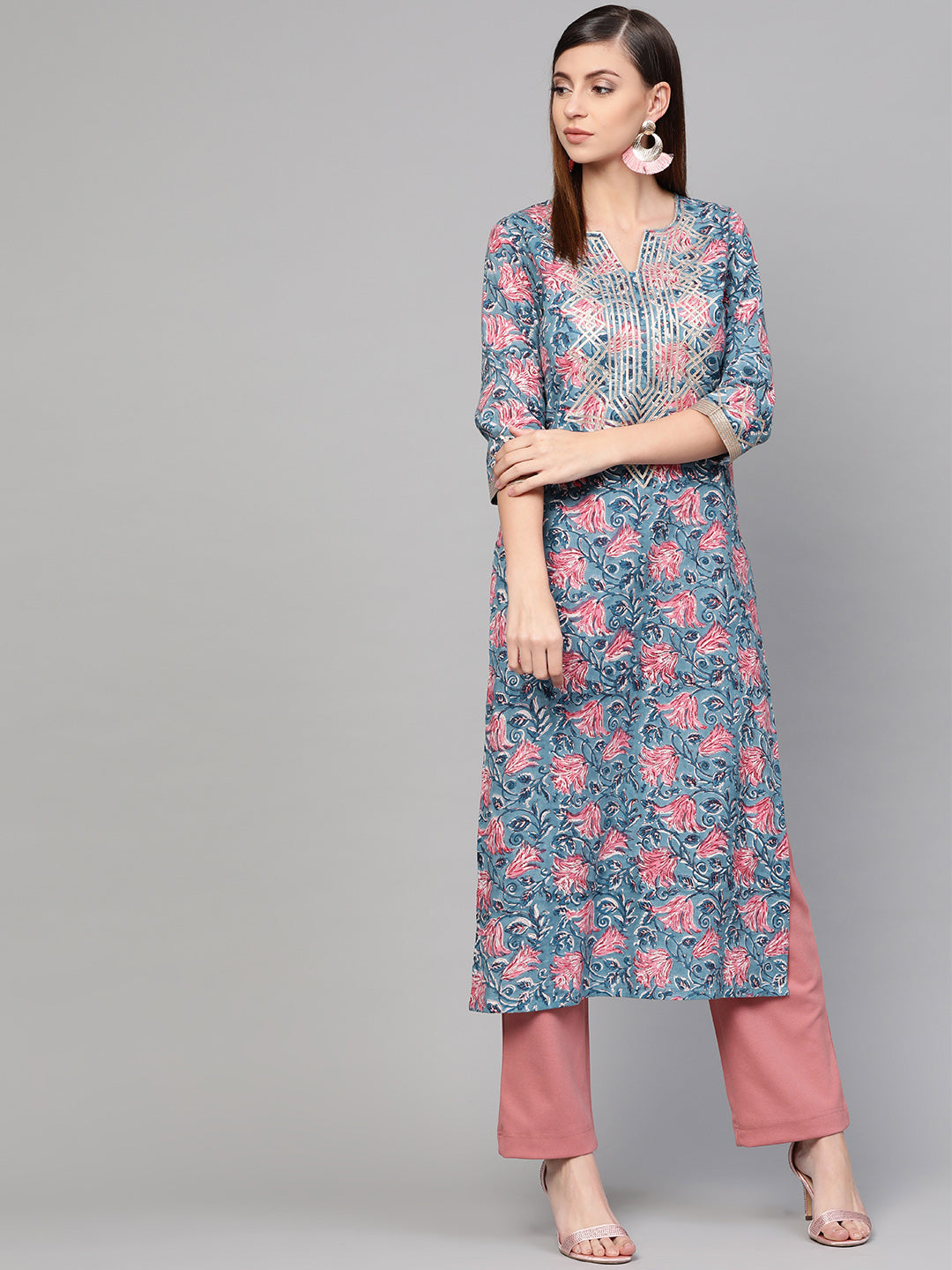 Women's Blue Jaal Print Kurta - Idalia