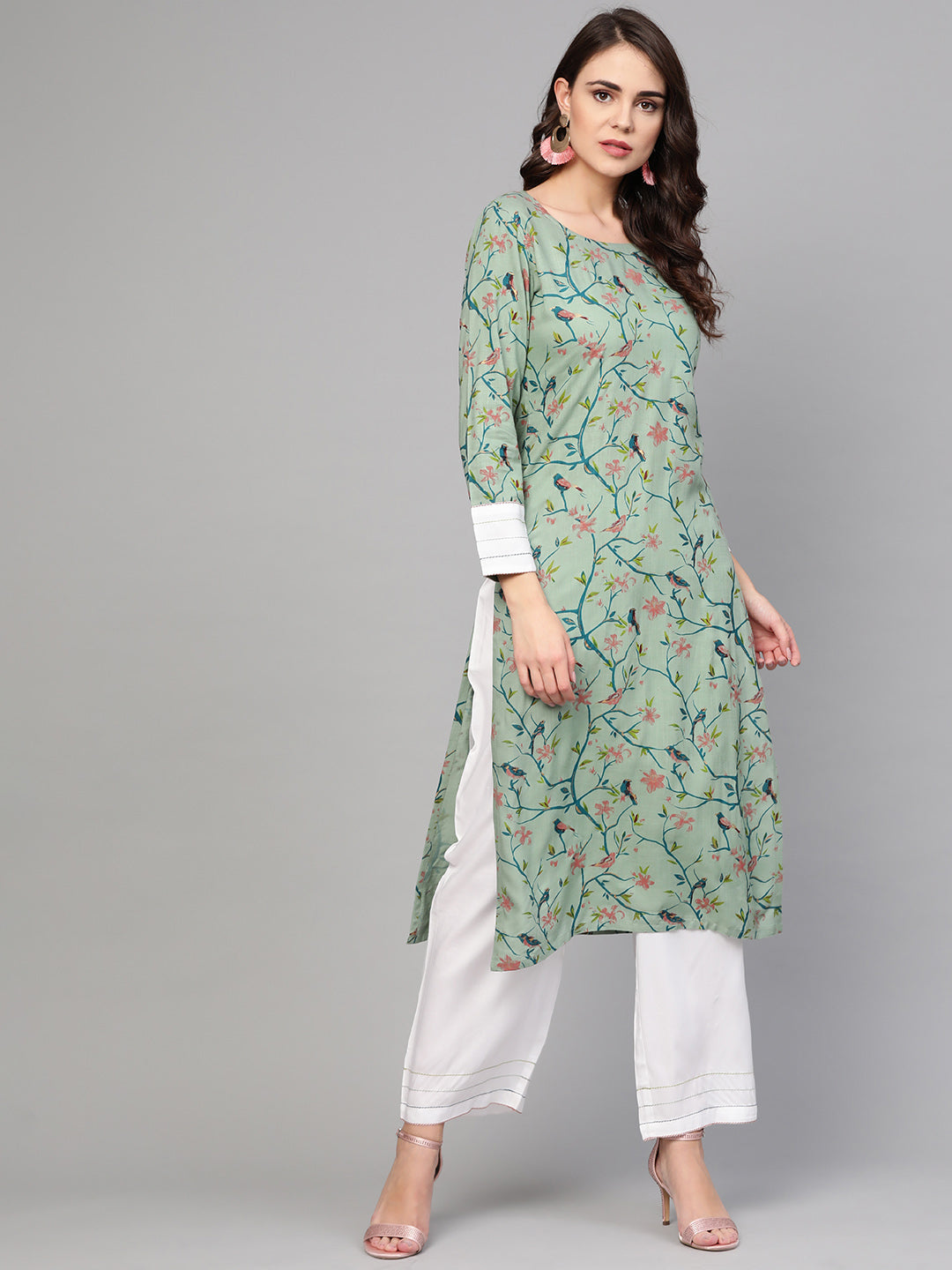 Women's Multicolour Bird Print Kurta Set - Idalia