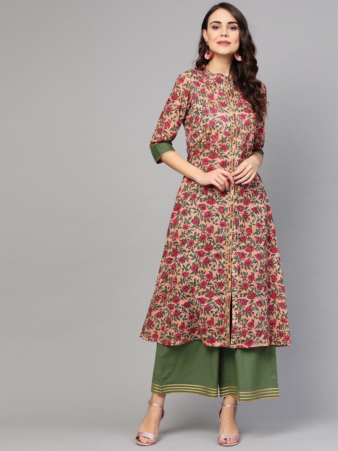 Women's Pink Floral Print Kurta Set - Idalia