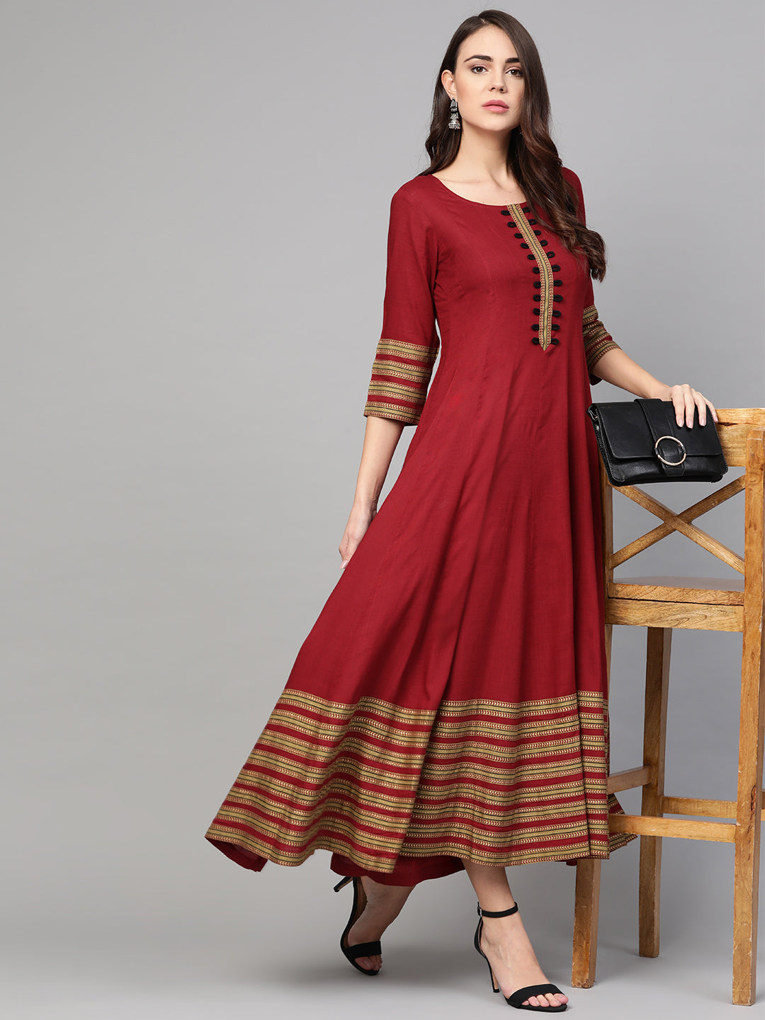 Women's Maroon Anarkali Dress - Idalia