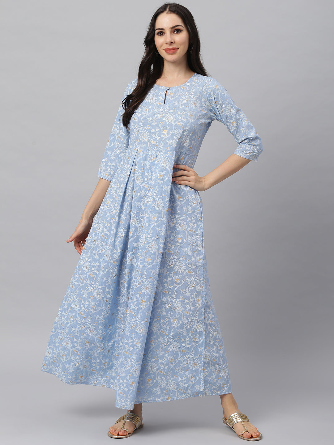 Women's Sage Blue Printed Dress - Idalia