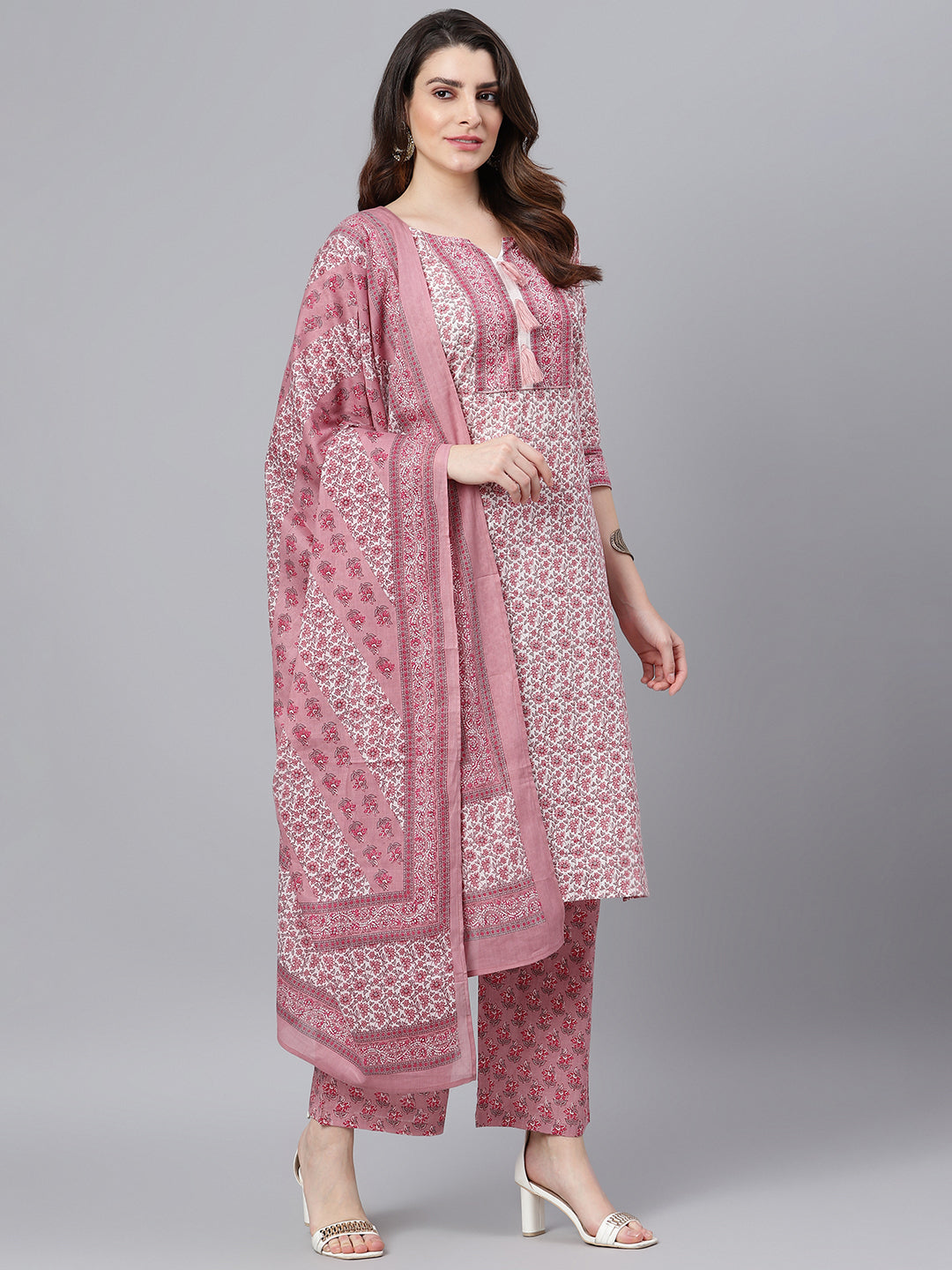 Women's Pink Printed Kurta Set With Dupatta - Idalia