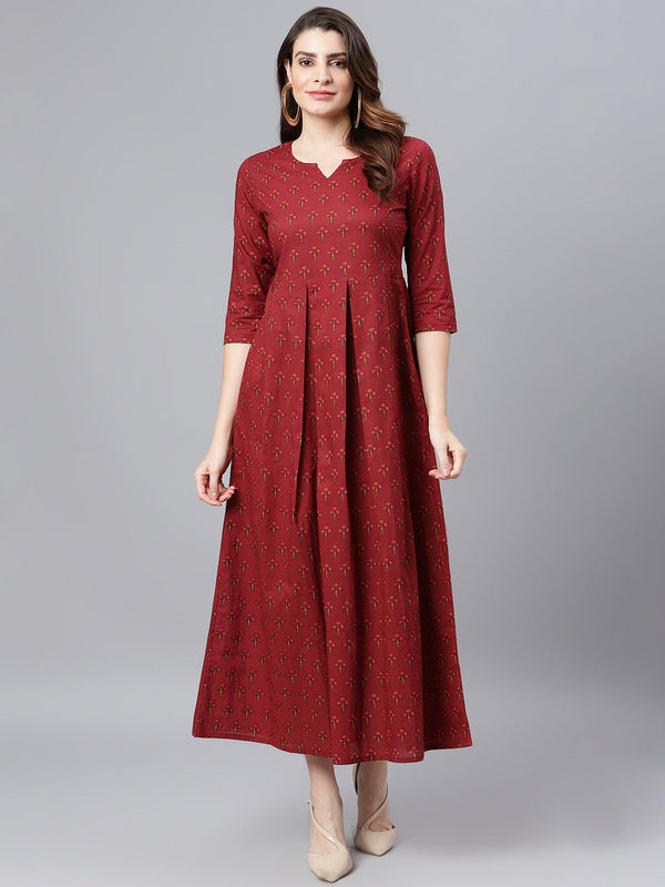 Women's Maroon Printed Dress - Idalia