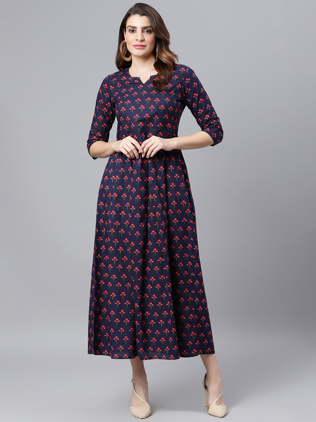 Women's Navy Blue Printed Dress - Idalia