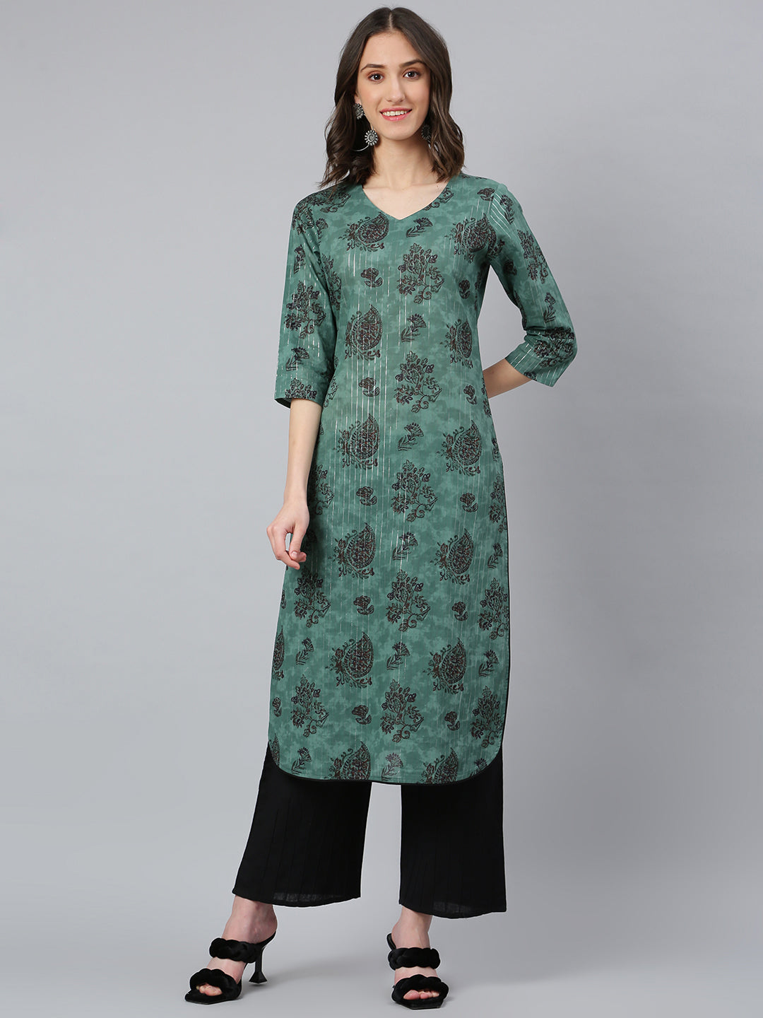 Women's Green Motifs Printed Kurta - Idalia