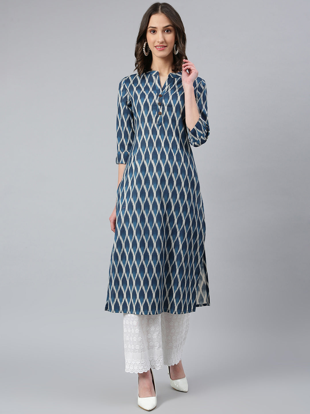 Women's Blue Ikat Kurta - Idalia