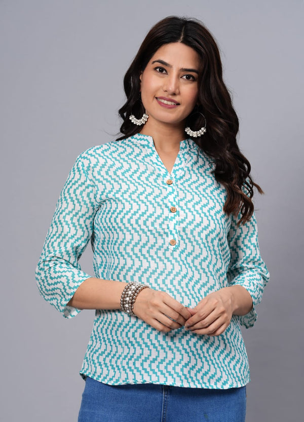 Women's Elegant Printed Cotton Top - Taantav