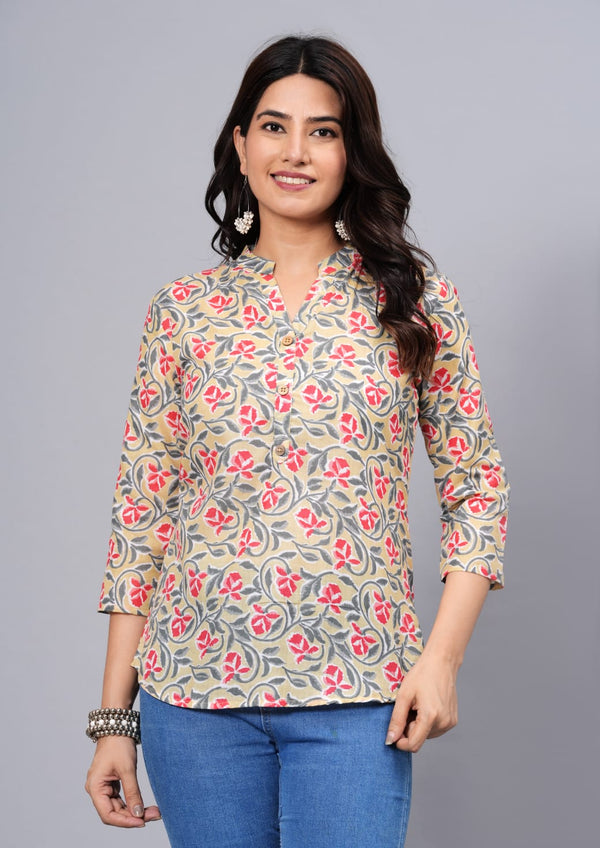 Women's Elegant Printed Cotton Top - Taantav