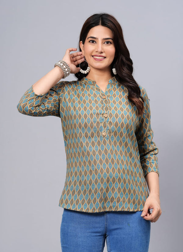 Women's Elegant Printed Cotton Top - Taantav