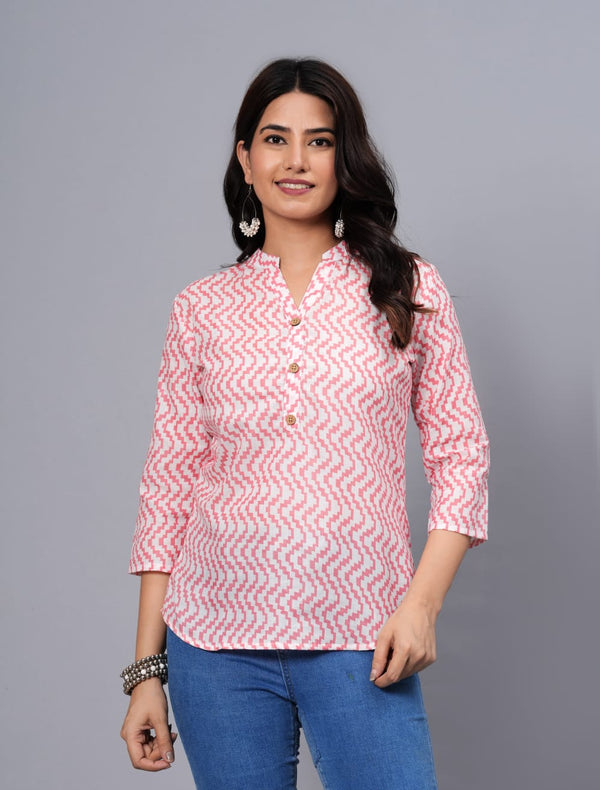 Women's Elegant Printed Cotton Top - Taantav