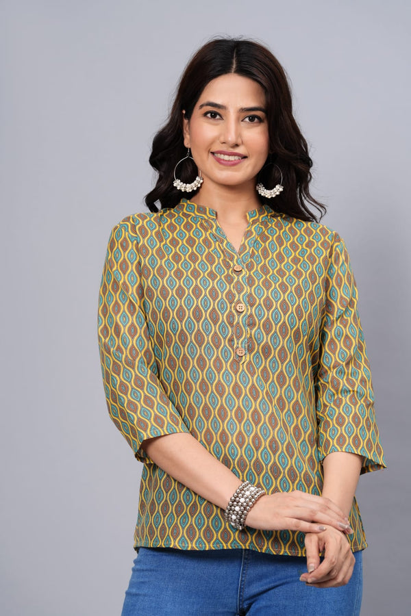 Women's Elegant Printed Cotton Top - Taantav