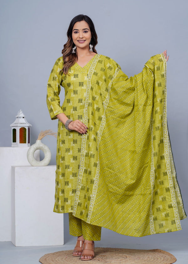 Women's Stylish Cotton Kurta with Pant and Dupatta Set - Taantav