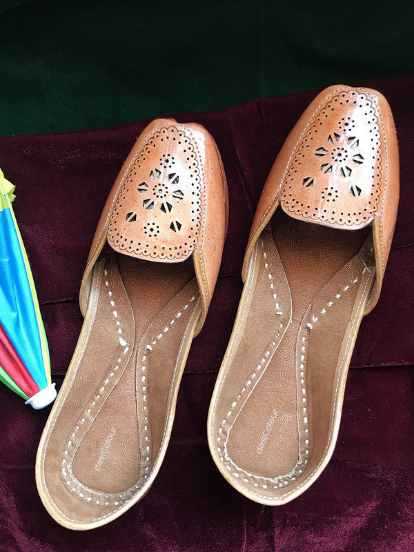 Women's Brown Leather Embroidered Indian Handcrafted Ethnic Footwear - Desi Colour